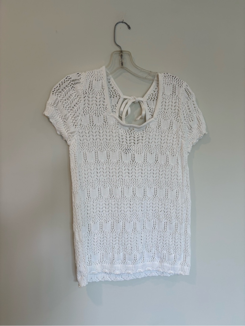 White Crochet Knit Short Sleeve Top